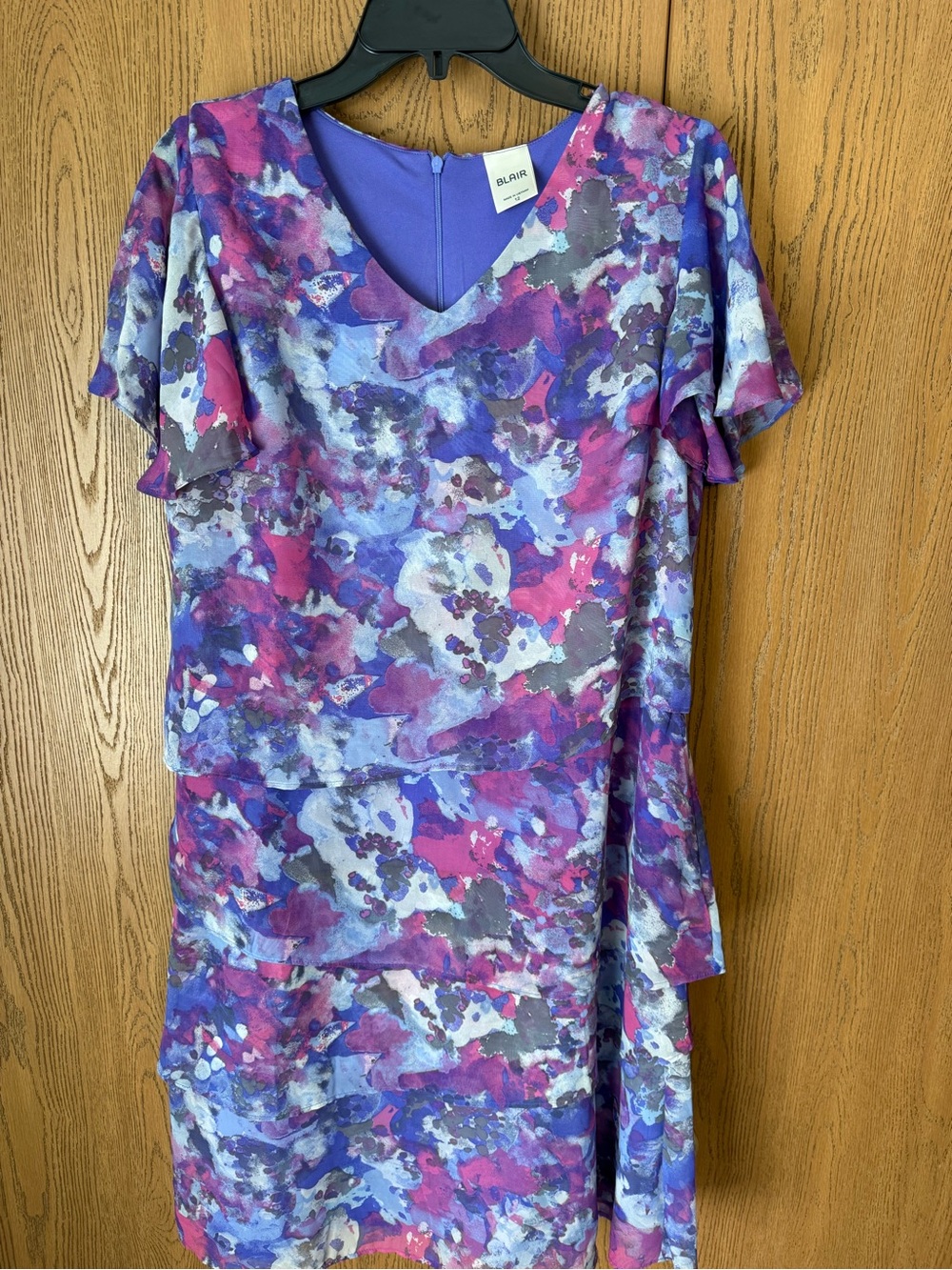 Blair Purple Blue Pink Floral V-Neck Flutter Sleeve Tunic